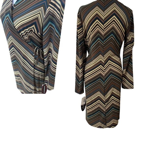 VINTAGE DEADSTOCK Y2K WRAP DRESS BELIEVE STRIPE GRAPHIC SIZE 12 LARGE NWT - Picture 3 of 4